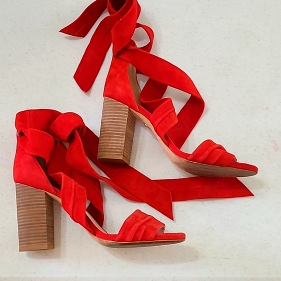 RAYE Maggie red suede Heeled Sandals that tie around the ankle size 8 - Picture 3 of 10